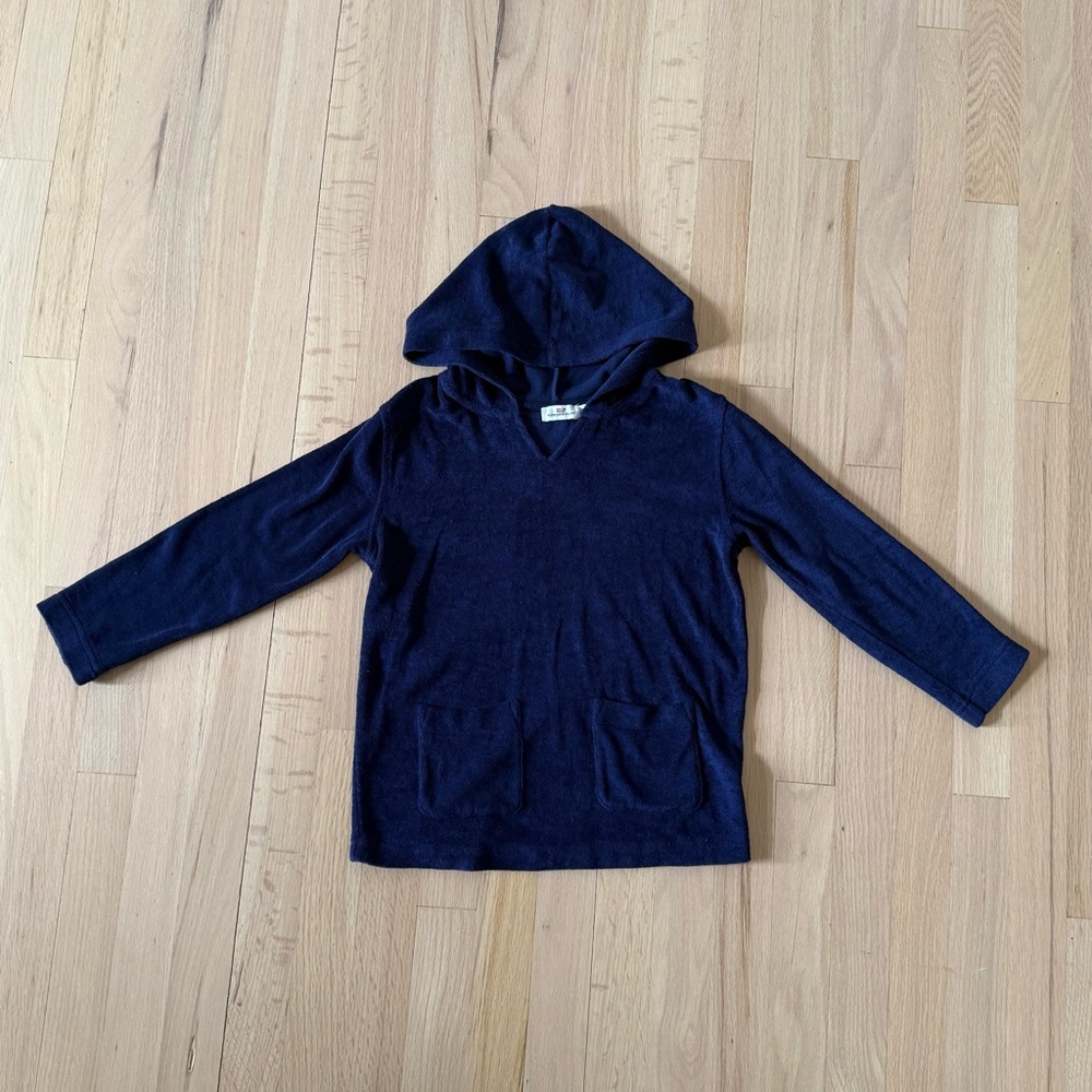 Vineyard Vines Girls Navy Blue Terry Towel Hooded Cover-Up, Size Small (7-8)
